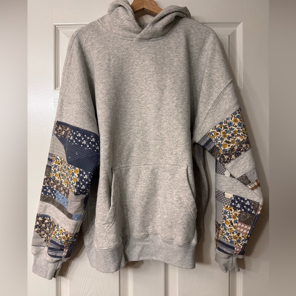 Abercrombie & Fitch Gray Hoodie with Patchwork Sleeves